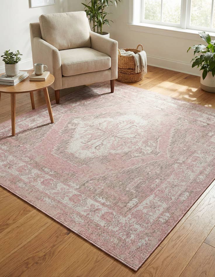 Detail image of 7' 10 x 7' 10 Washable Traditional Indoor / Outdoor Square Rug