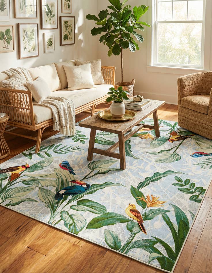 Detail image of 7' 10 x 10' Washable Botanical Indoor / Outdoor Rug