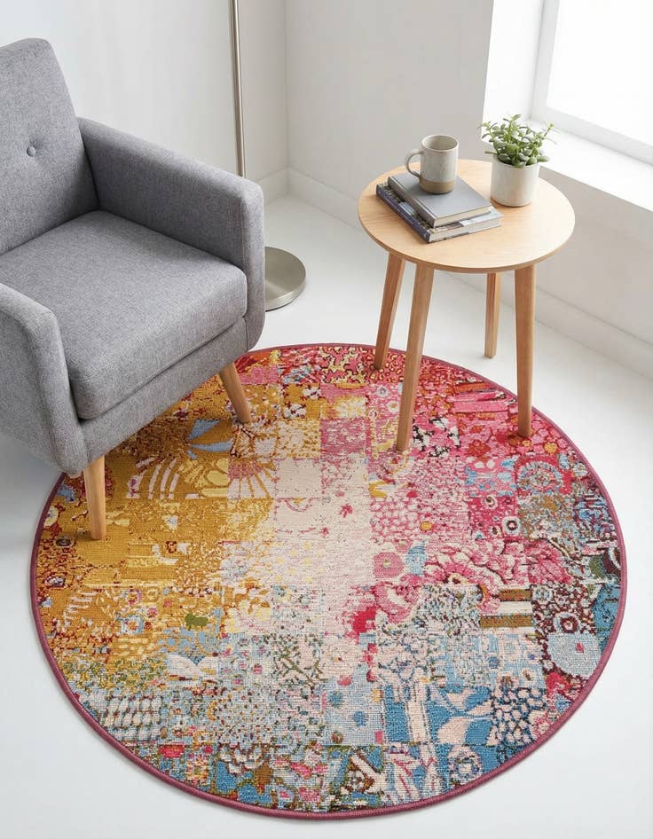 Detail image of 3' x 3' Easy-Clean Modern Indoor / Outdoor Round Rug
