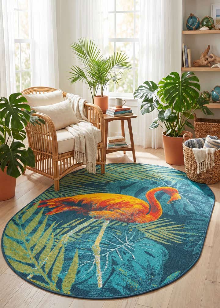 4' x 6' Easy-Clean Coastal Indoor / Outdoor Oval Rug
