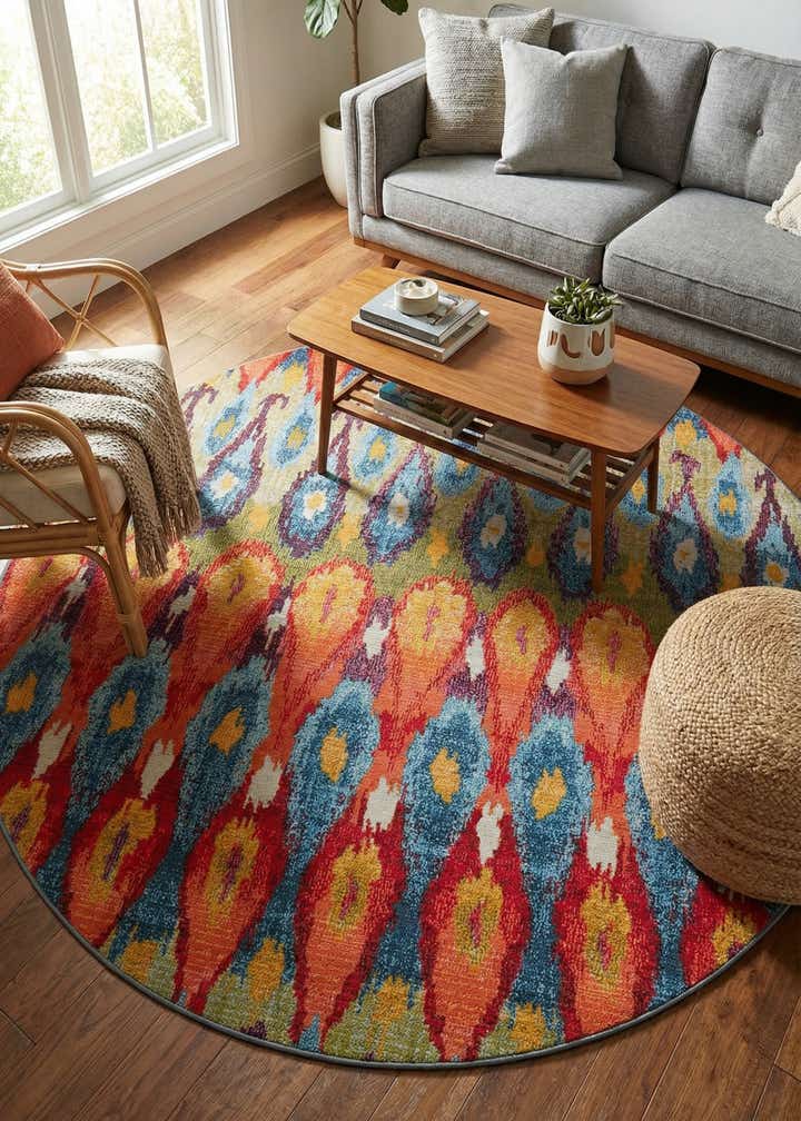 7' x 7' Easy-Clean Modern Indoor / Outdoor Round Rug