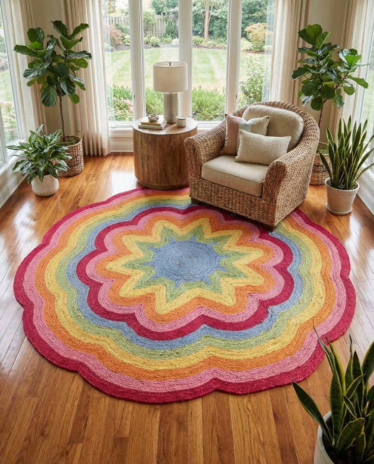 Detail image of 7' 1 x 7' 1 Hand Braided Happy Rugs Jawbreaker Poppy Round