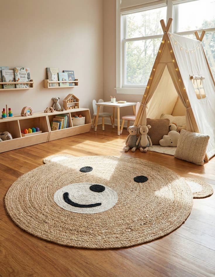 Detail image of 6' 1 x 6' 1  Hand Braided Kids Braided Jute Round Rug