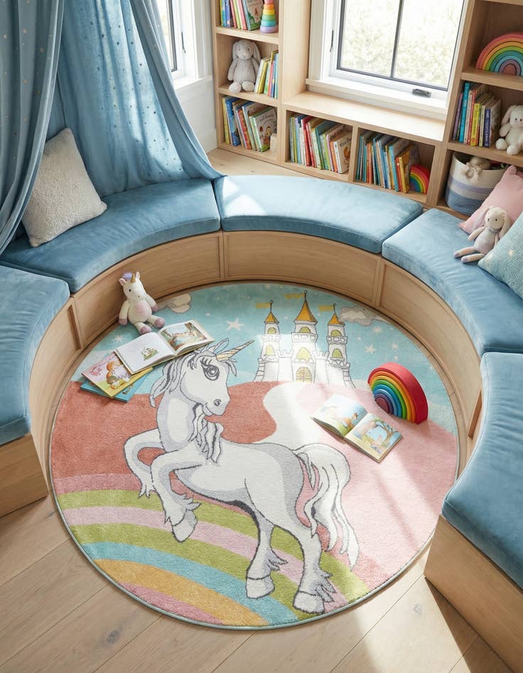 Detail image of 7' 10 x 7' 10 Unicorn Whimsy Kids Round Rug