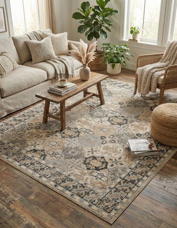 Ivory Gray Blue Kamala Washable Rug