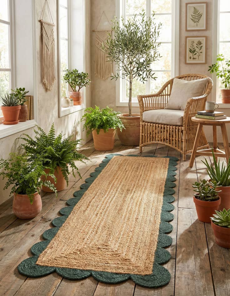 Detail image of 2' x 8'  Hand Scallop Braided Jute Runner Rug