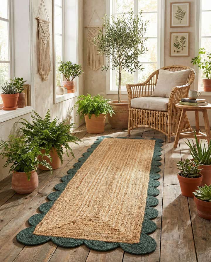 2' x 8' Handmade Scallop Braided Jute Runner Rug