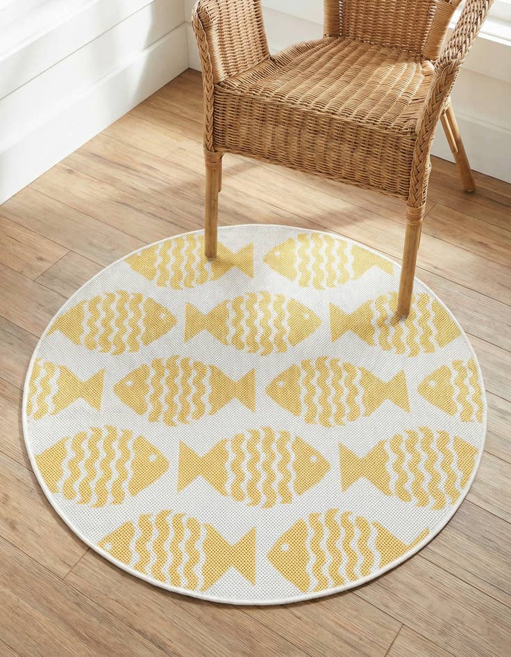 Detail image of  3' 1 x 3' 1  Washable Coastal Indoor / Outdoor Round Rug