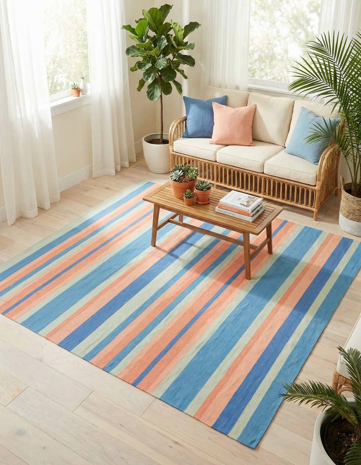 Detail image of 7' 10 x 7' 10  Hand Woven Flatweave Cotton Dhurrie Square Rug