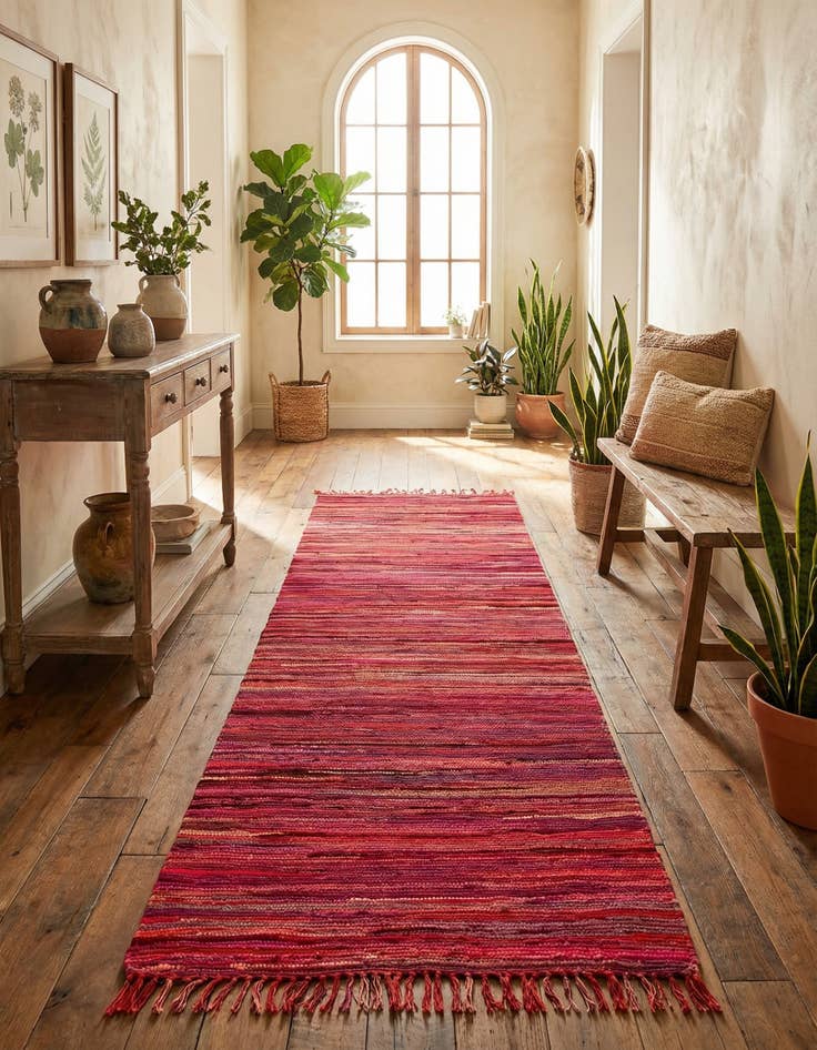 Detail image of 2' 7 x 9' 10  Hand Woven Chindi Cotton Runner Rug