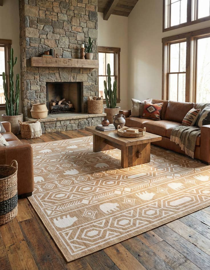 Detail image of 12' x 12' Washable Southwestern Indoor / Outdoor Square Rug