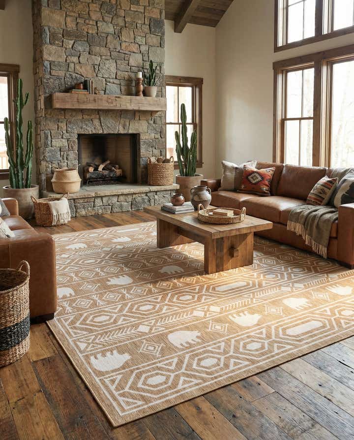 12' x 12' Easy-Clean Southwestern Indoor / Outdoor Square Rug