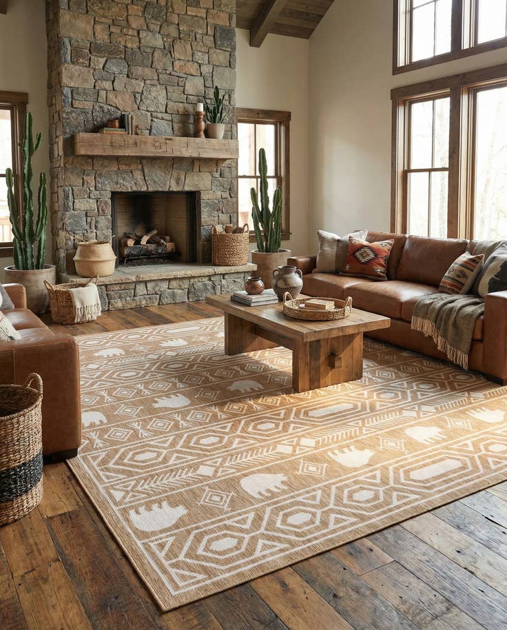 Detail image of 12' x 12' Easy-Clean Southwestern Indoor / Outdoor Square Rug