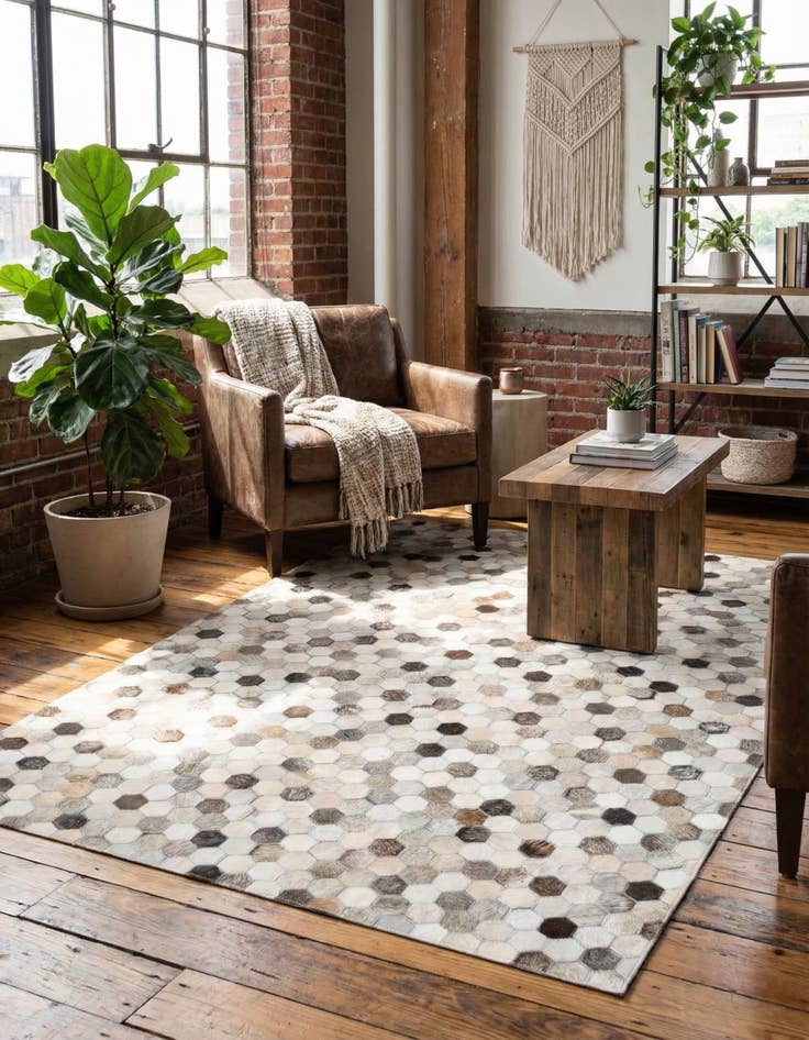 Detail image of 4' x 5' 10 Cowhide Stocks Rug