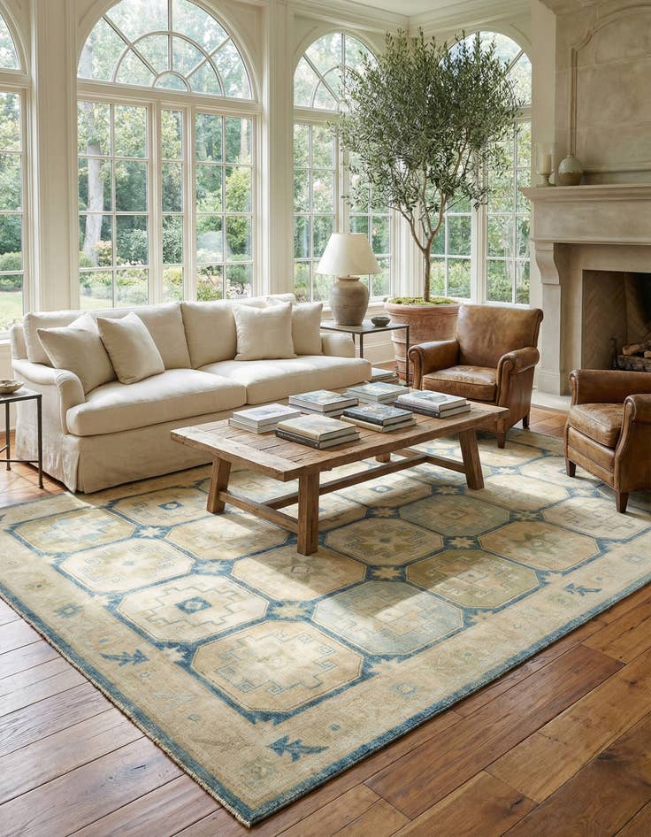 Detail image of 9' 9 x 12' 4 Hand Knotted Oushak Wool Rug