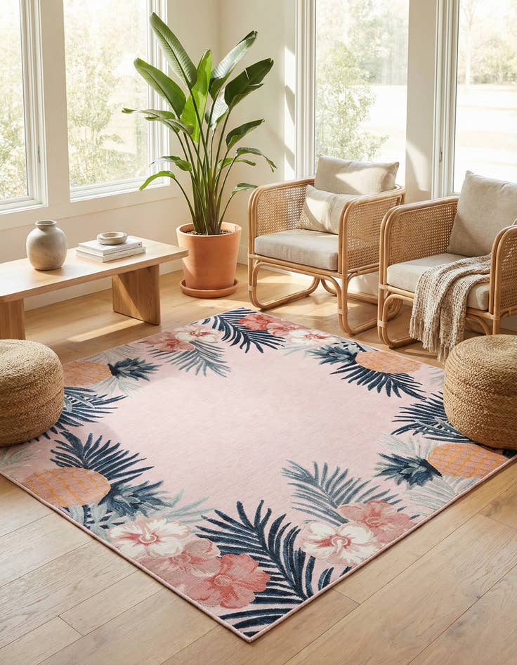 Detail image of 8' 2 x 8' 2  Washable Botanical Indoor / Outdoor Square Rug