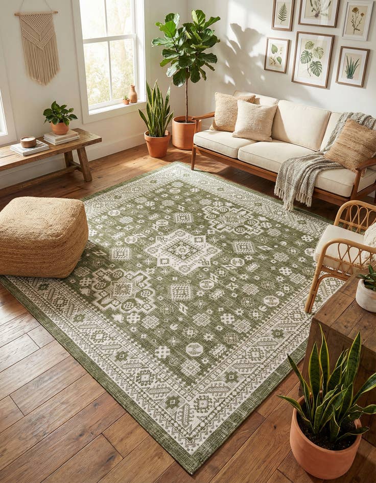 Detail image of 10' x 10'  Washable Aztec Indoor / Outdoor Square Rug