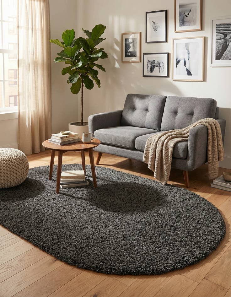 Detail image of 5' 3 x 8' Solid Shag Oval Rug