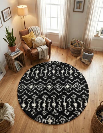 5' 3 x 5' 3 Moroccan Trellis Shag Round Rug