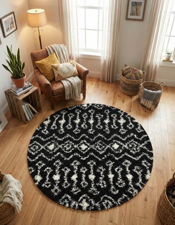 5' 3 x 5' 3 Moroccan Trellis Shag Round Rug