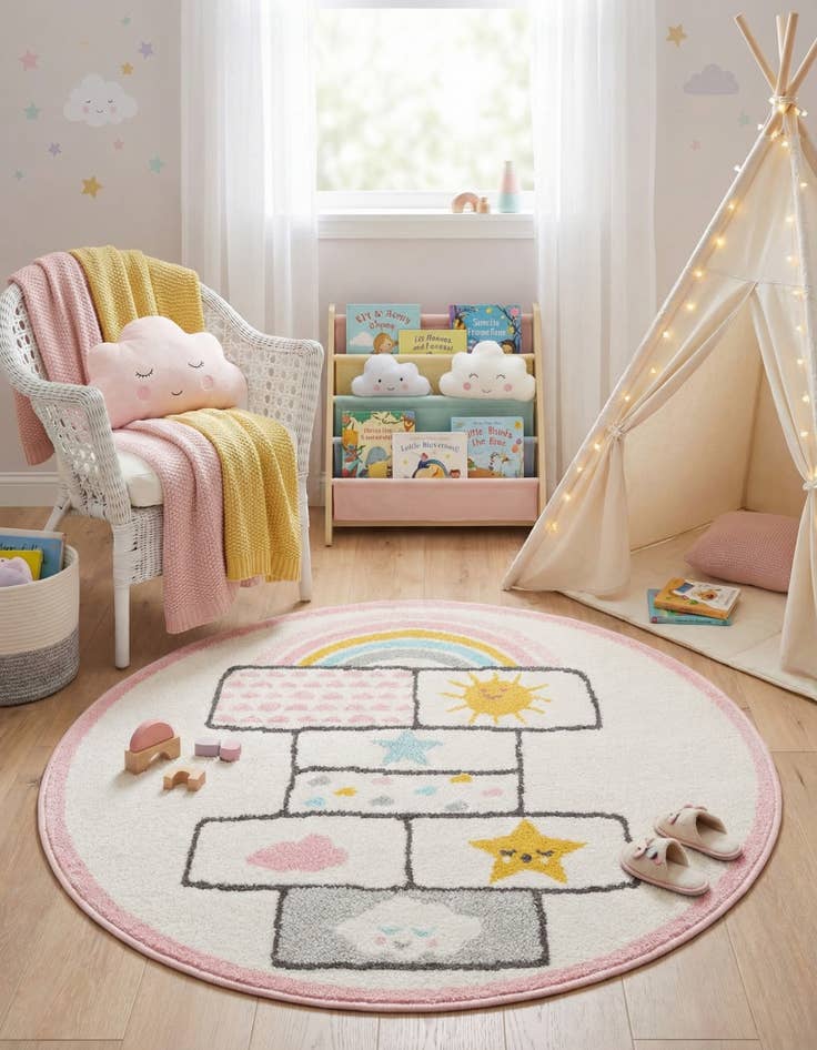 Detail image of 3' 3 x 3' 3 Hopscotch Whimsy Kids Round Rug