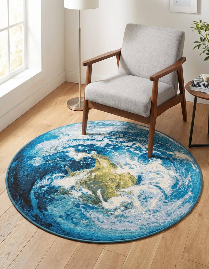 Detail image of 3' 3 x 3' 3  Washable Modern Indoor / Outdoor Round Rug