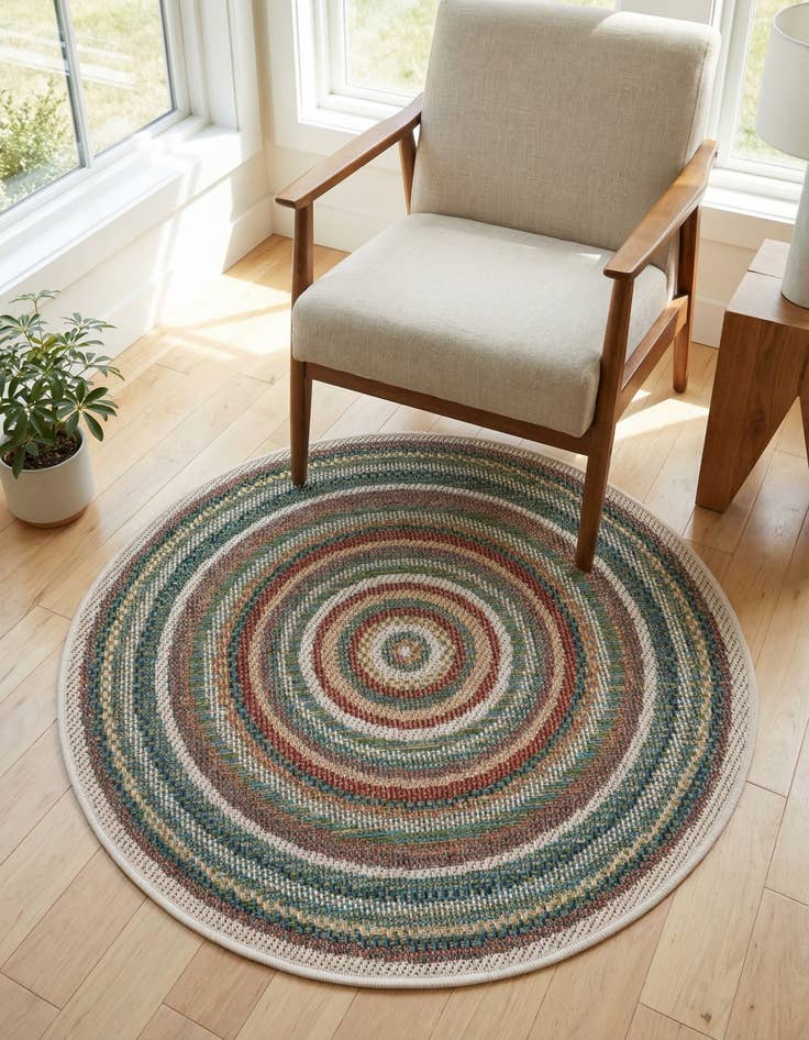 Detail image of 3' 3 x 3' 3  Washable Baja Indoor / Outdoor Round Rug