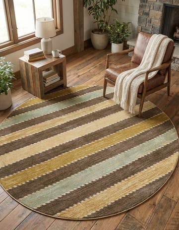 Brown Kashkuli Gabbeh Round Rug