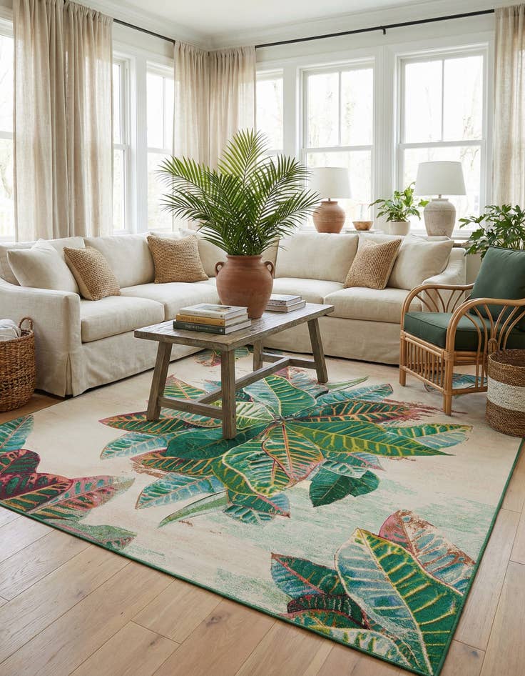 Detail image of 10' x 10' Easy-Clean Botanical Indoor / Outdoor Square Rug