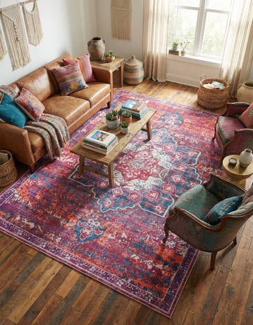 Multi Fuchsia Washable Francesca Rug