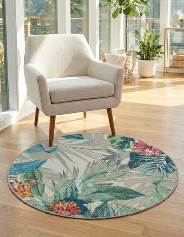 3' x 3' Easy-Clean Botanical Indoor / Outdoor Round Rug