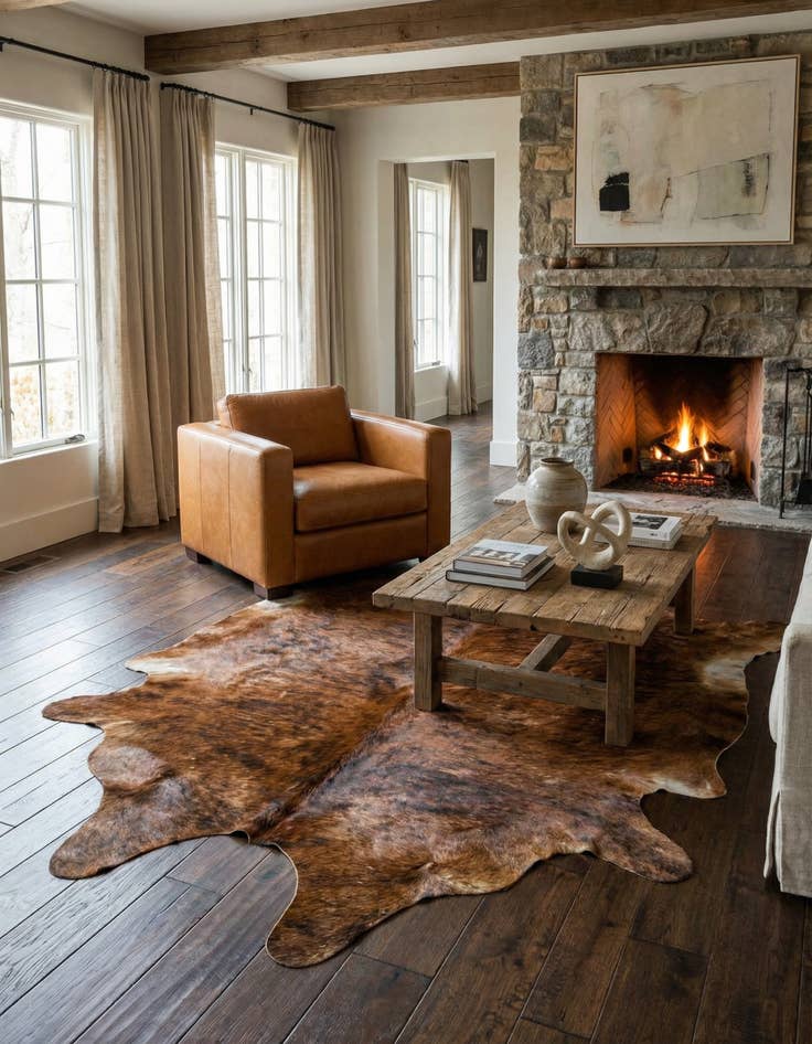 Detail image of 6' 3 x 7' 1 Cowhide Leather Square Rug