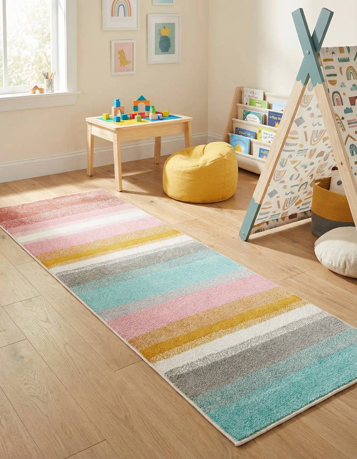 Detail image of 2' 2 x 6' Rainbow Stripes Whimsy Kids Runner Rug