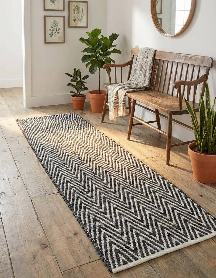 Detail image of 2' 2 x 6' 1 Hand Woven Chindi Chevron Runner Rug