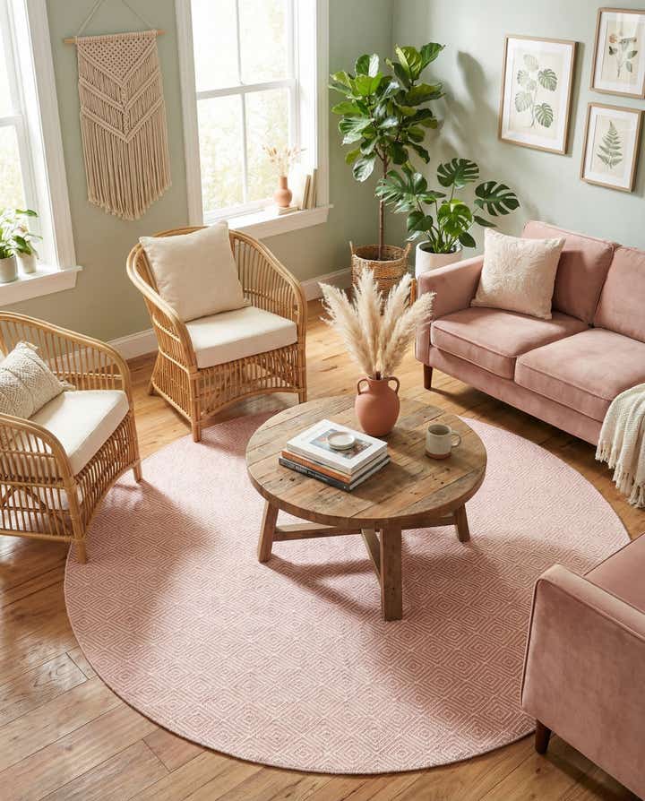 6' 1 x 6' 1 Hand Woven Geo Trellis Flatweave Round Rug