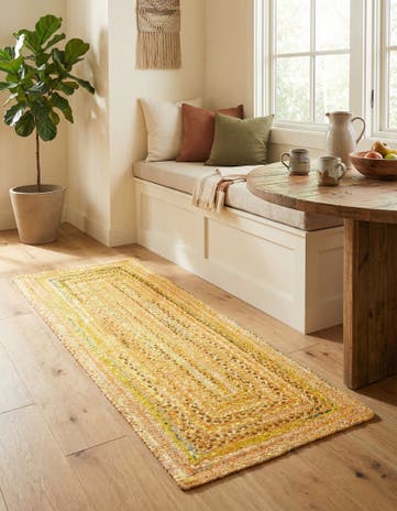 Yellow Orange Handmade Braided Chindi Runner Rug