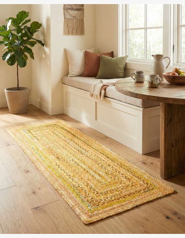 Yellow Orange Handmade Braided Chindi Runner Rug