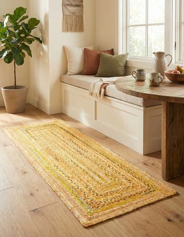Yellow Orange Handmade Braided Chindi Runner Rug
