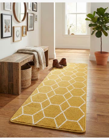 Yellow Lattice Frieze Runner Rug