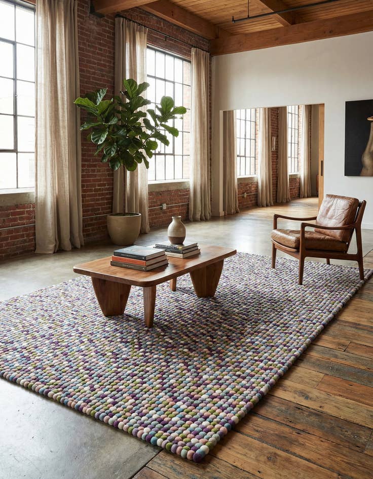 Detail image of 9' x 12' Hand Woven Felt Ball Wool Rug