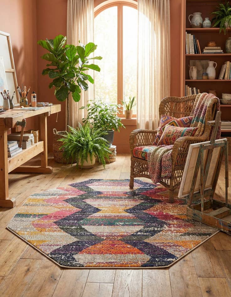 Detail image of 5' 3 x 5' 3  Washable Vivid Octagon Rug