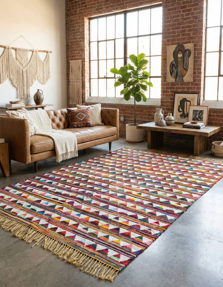 Detail image of  8' x 11'  Hand Woven Chindi Trellis Rug