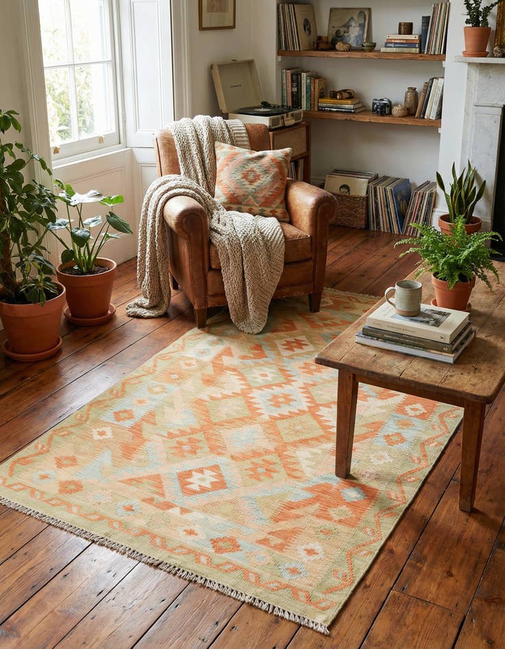 Detail image of 3' 6 x 5' 4 Hand Woven Kilim Waziri Wool Rug