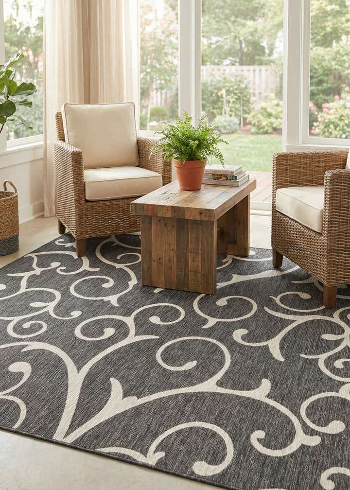 10' 8 x 10' 8 Easy-Clean Botanical Indoor / Outdoor Square Rug