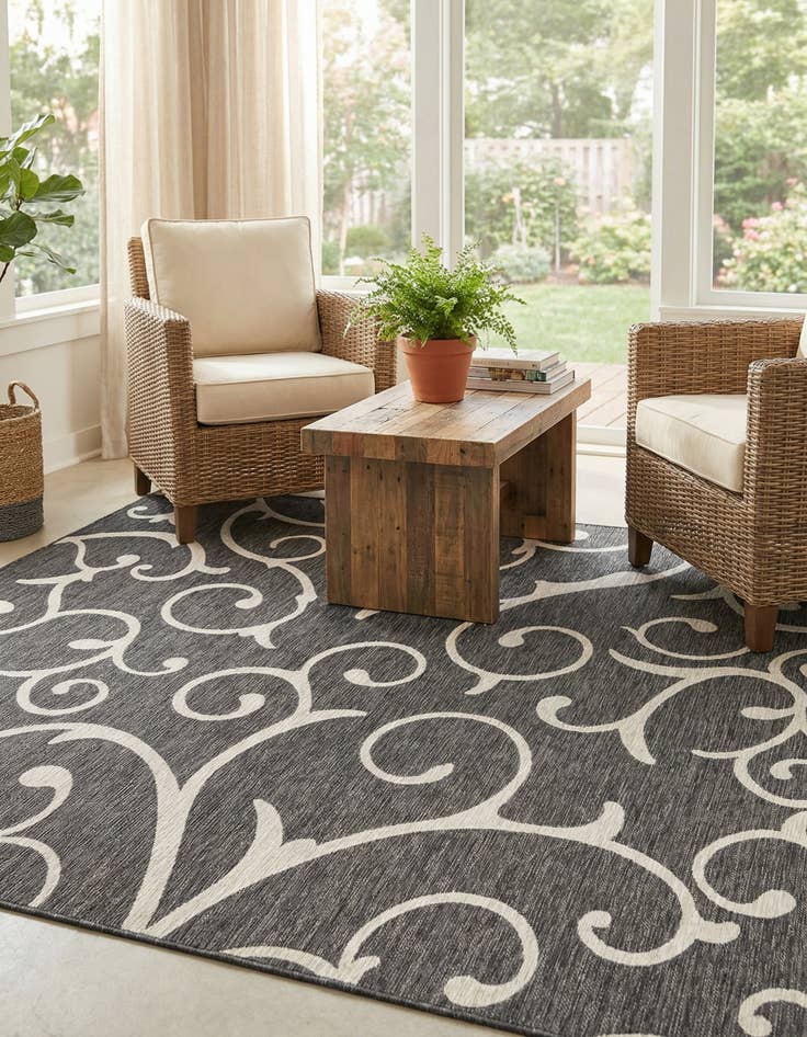 Detail image of 10' 8 x 10' 8 Easy-Clean Botanical Indoor / Outdoor Square Rug