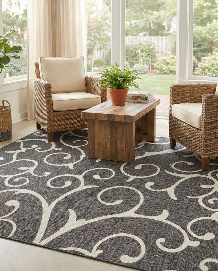 10' 8 x 10' 8 Easy-Clean Botanical Indoor / Outdoor Square Rug
