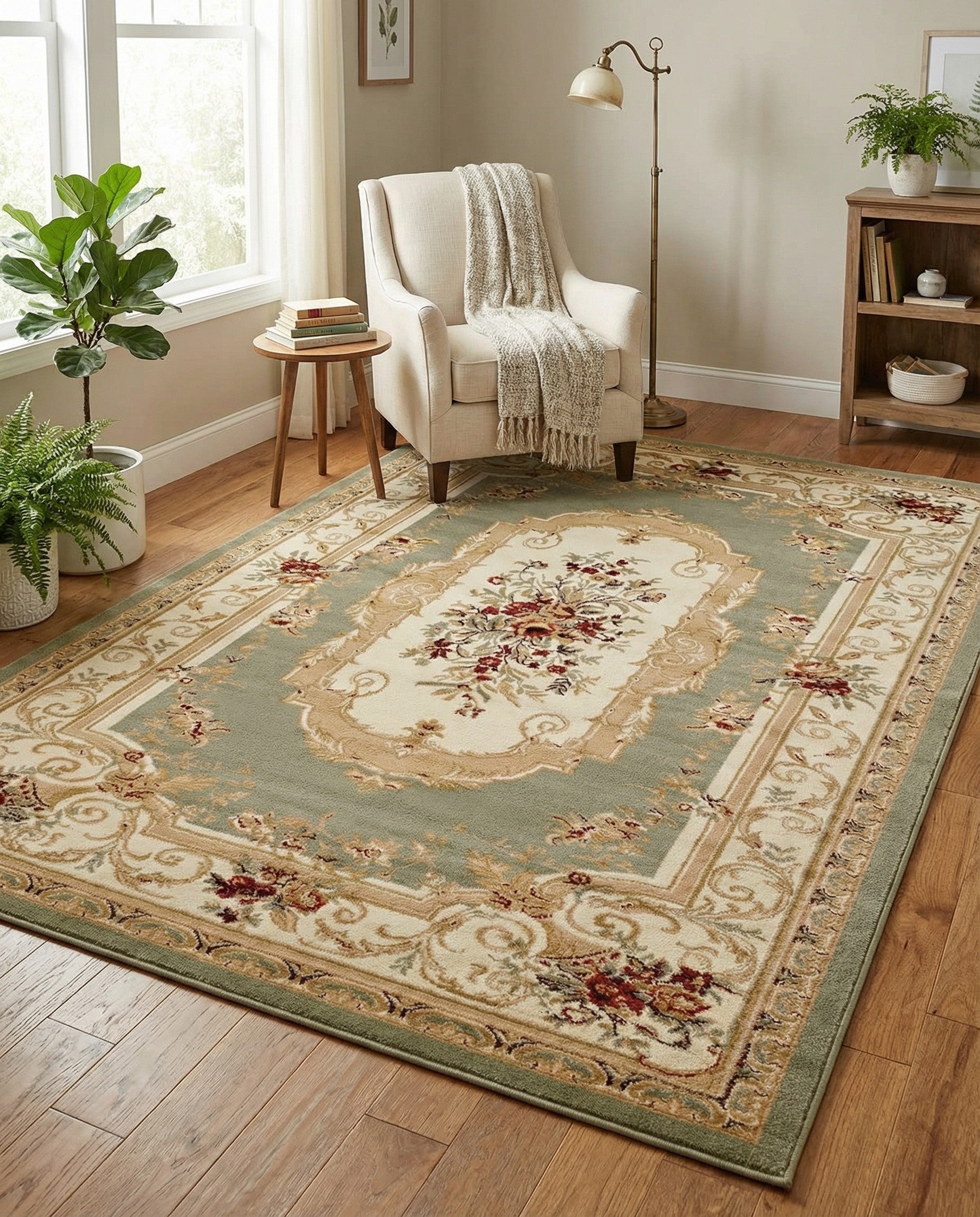 Green 185cm x 275cm Classic Aubusson Rug | iRugs CH
