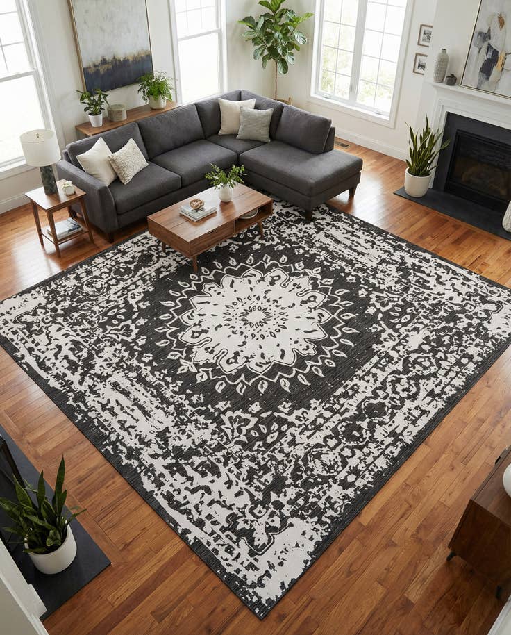 Detail image of 13' x 13' Easy-Clean Traditional Indoor / Outdoor Square Rug