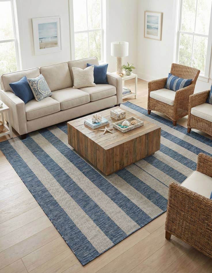 Detail image of 7' 10 x 7' 10  Washable Striped Indoor / Outdoor Square Rug