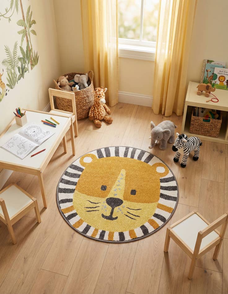Detail image of 3' 3 x 3' 3 Cat Whimsy Kids Round Rug